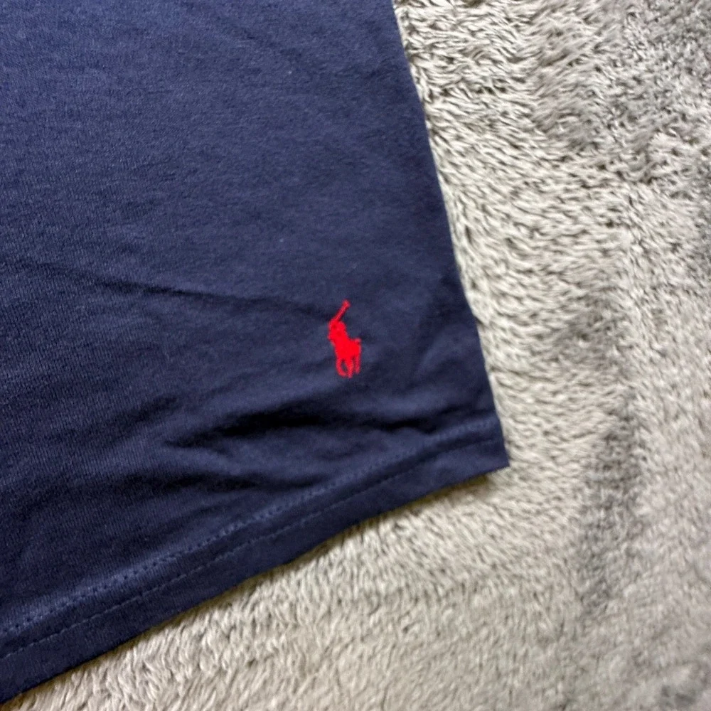 Vintage Polo Ralph Lauren Crew Neck Shirt Men L Navy Blue Combed Cotton Red Pony